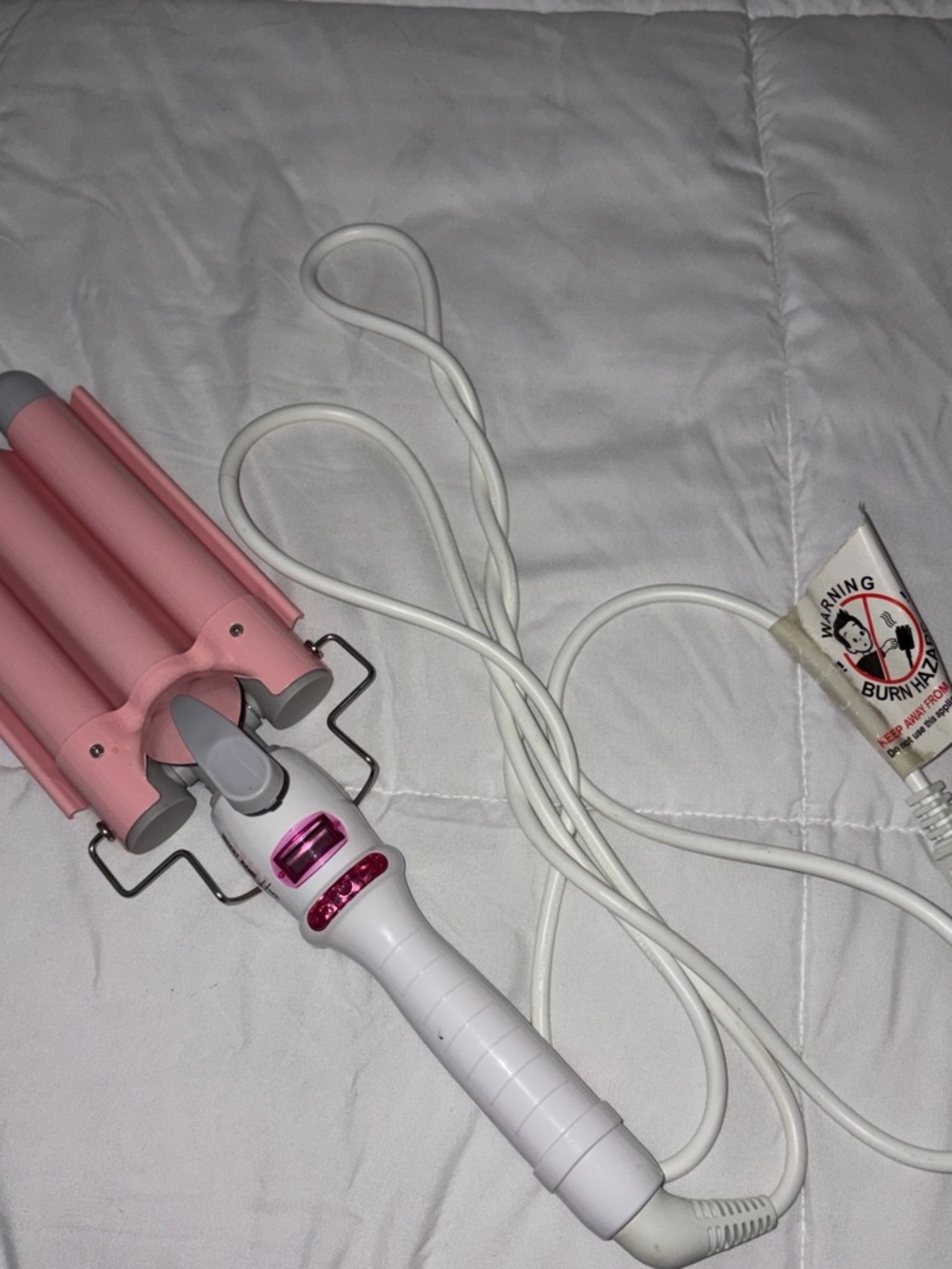 Pink Triple-Barrel Hair Waver with White Handle